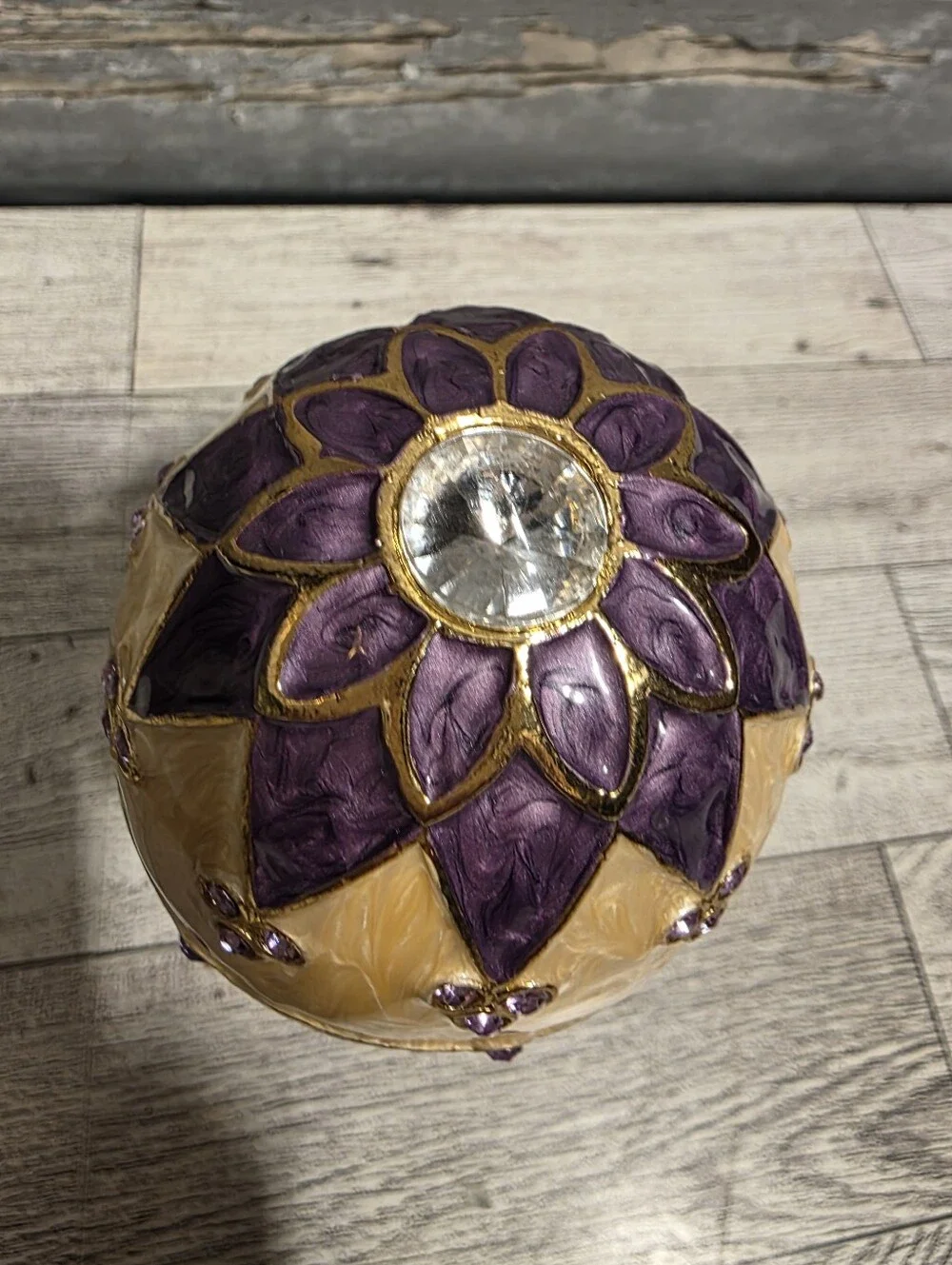 Ornate Decorative Egg Trinket Box in Cream and Purple